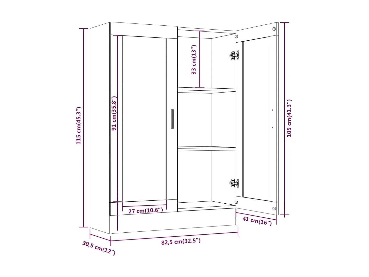 Vitrinekast 82,5x30,5x115 cm bewerkt hout gerookt eikenkleurig