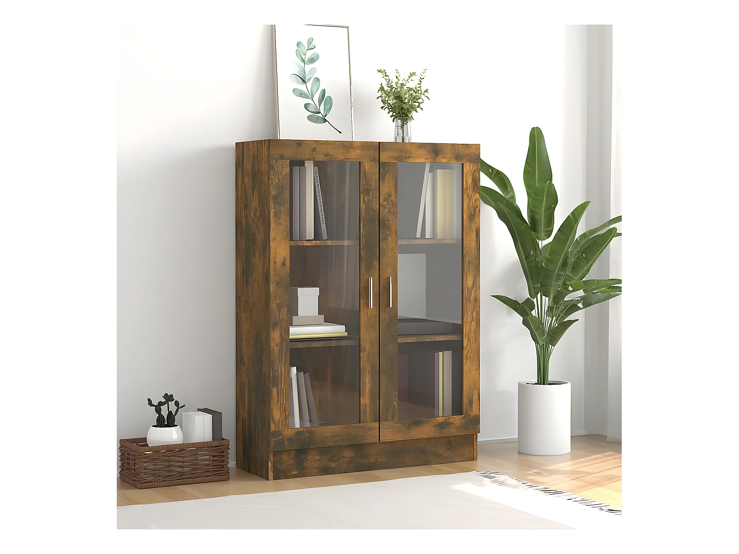 Armoire à vitrine Chêne fumé 82,5x30,5x115 cm Bois d'ingénierie