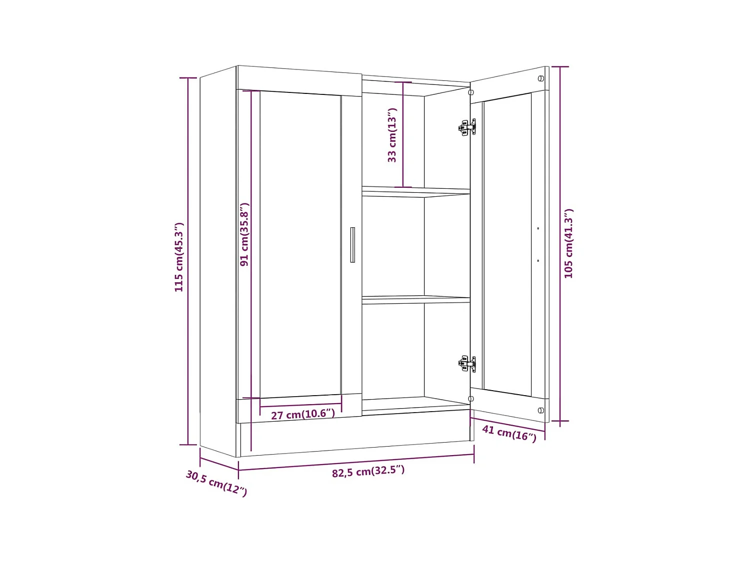 Vitrine 82,5x30,5x115 cm derivados de madeira carvalho fumado