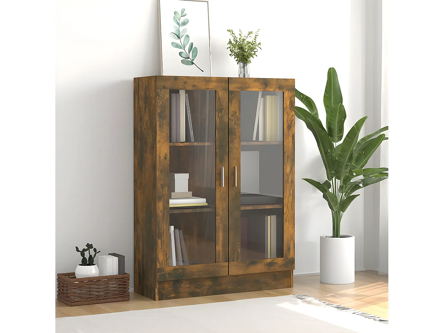 Armoire à vitrine Chêne fumé 82,5x30,5x115 cm Bois d'ingénierie