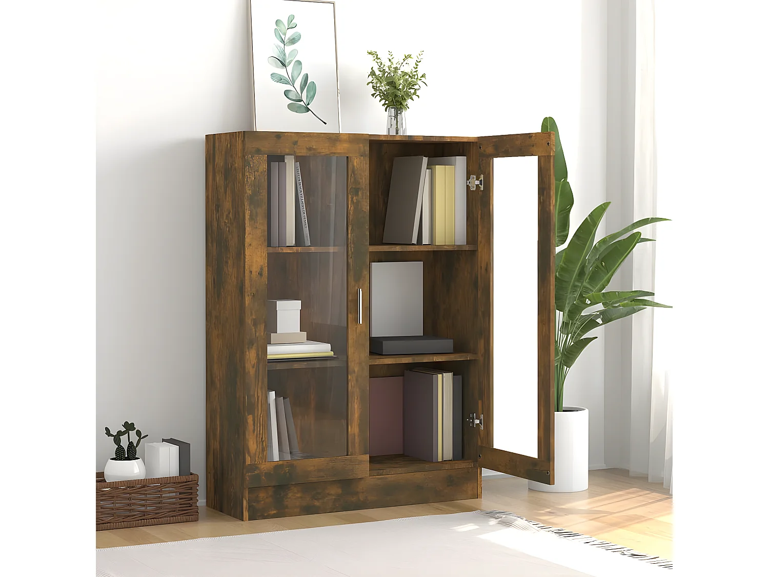 Armoire à vitrine Chêne fumé 82,5x30,5x115 cm Bois d'ingénierie