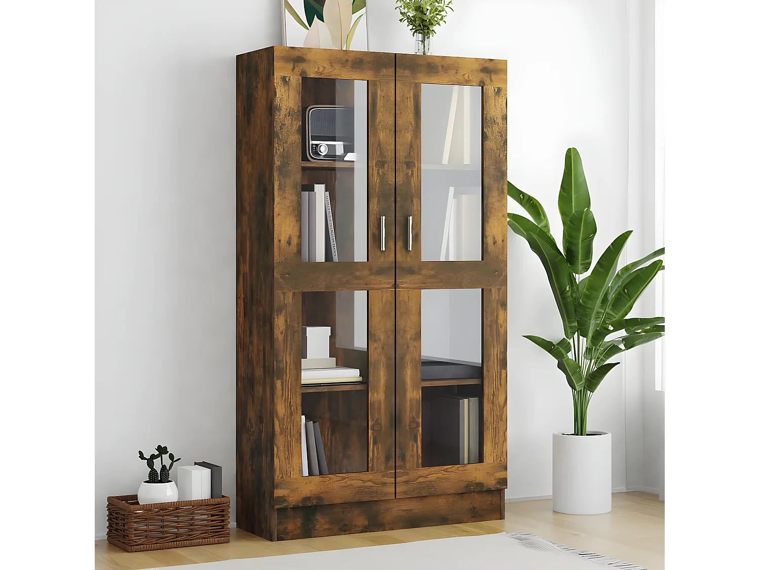 Armoire à vitrine Chêne fumé 82,5x30,5x150 cm Bois d'ingénierie