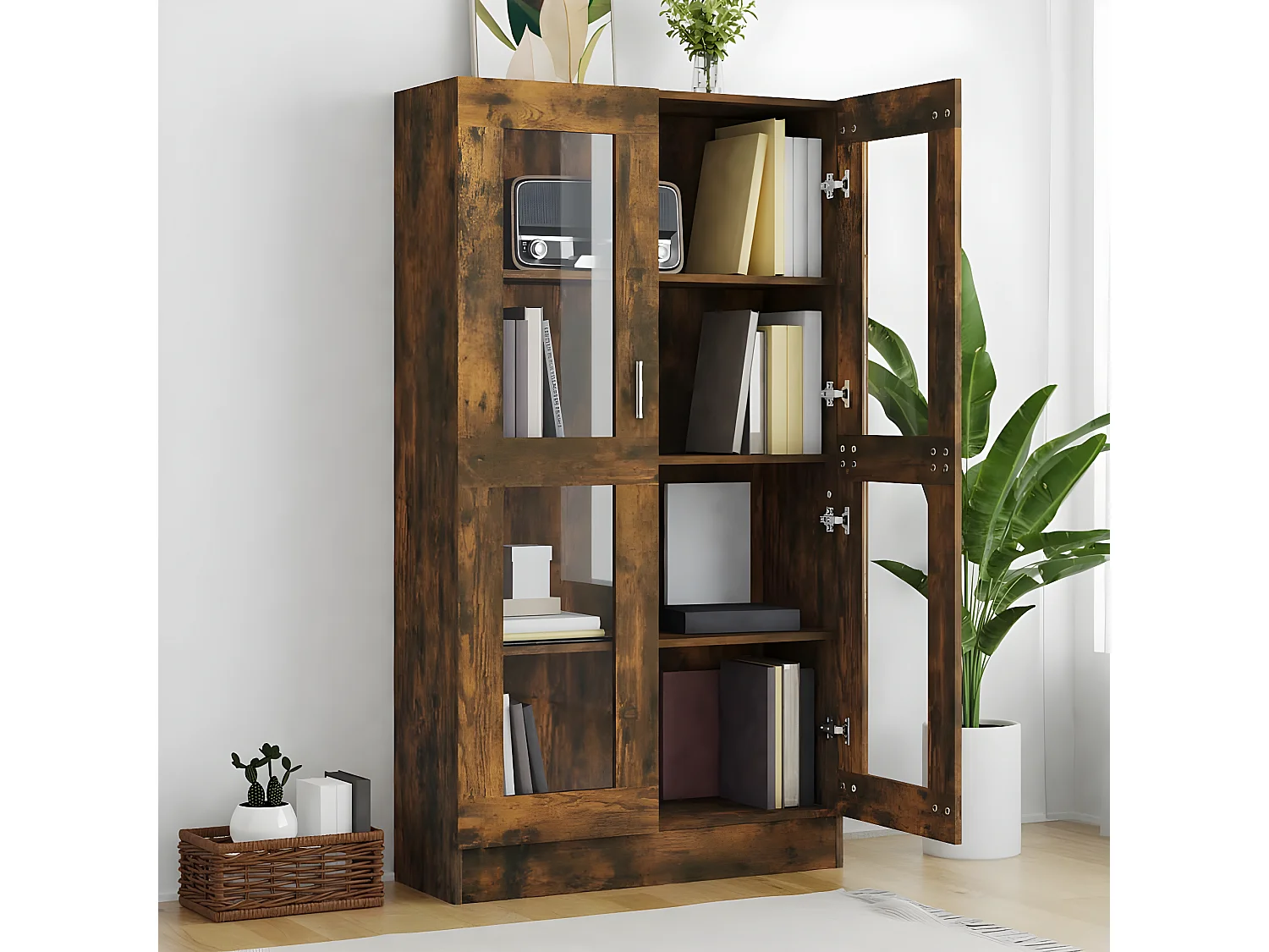 Armoire à vitrine Chêne fumé 82,5x30,5x150 cm Bois d'ingénierie