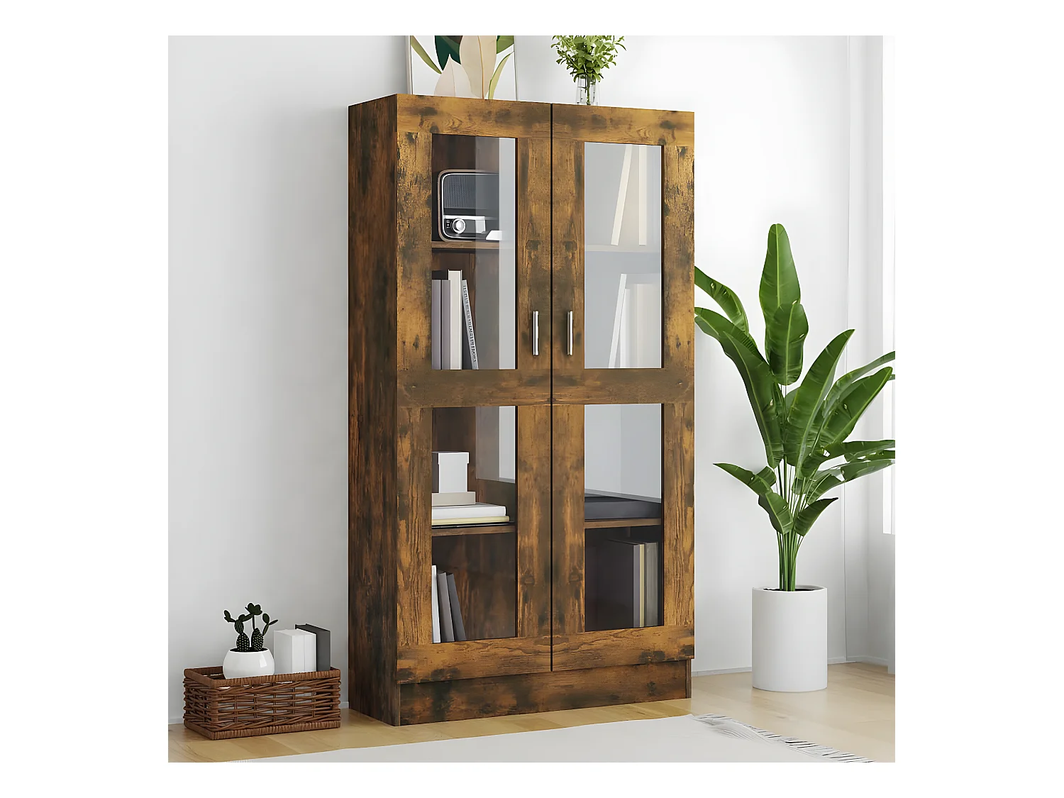 Armoire à vitrine Chêne fumé 82,5x30,5x150 cm Bois d'ingénierie