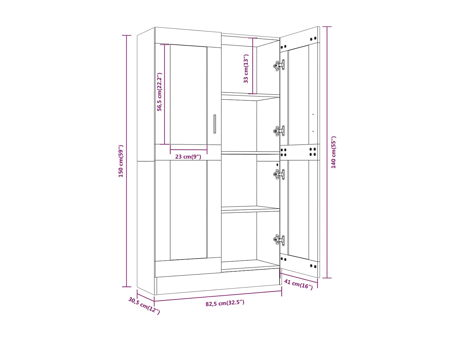 Vitrine 82,5x30,5x150 cm derivados de madeira carvalho fumado