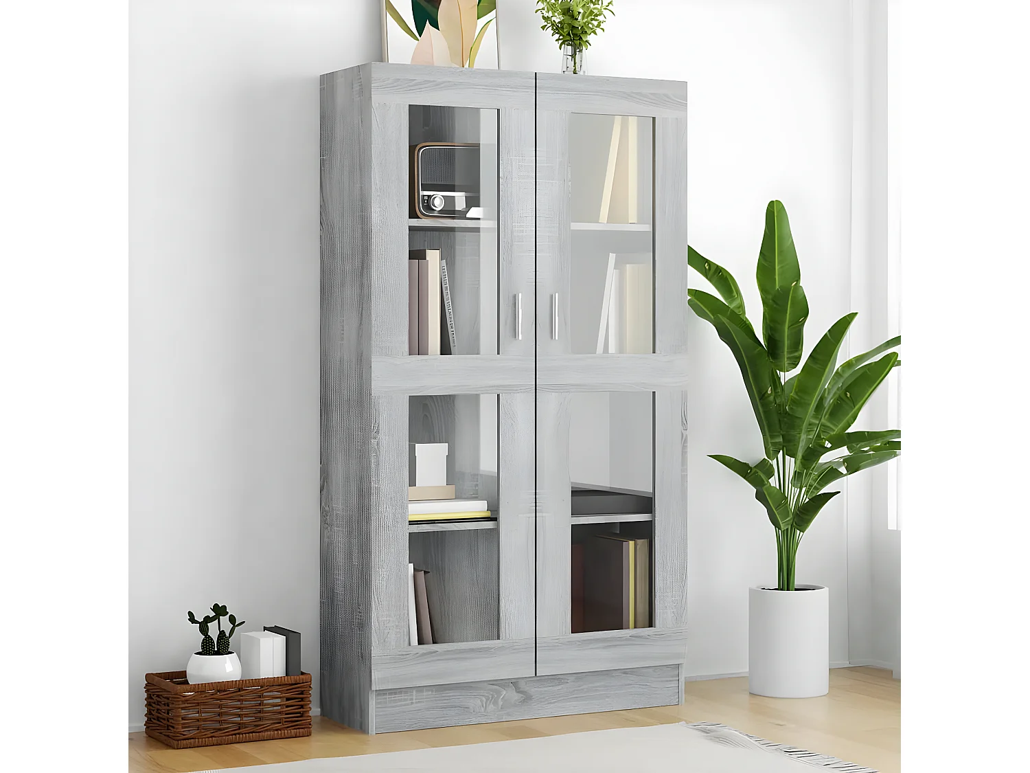 Armoire à vitrine Sonoma gris 82,5x30,5x150cm Bois d'ingénierie