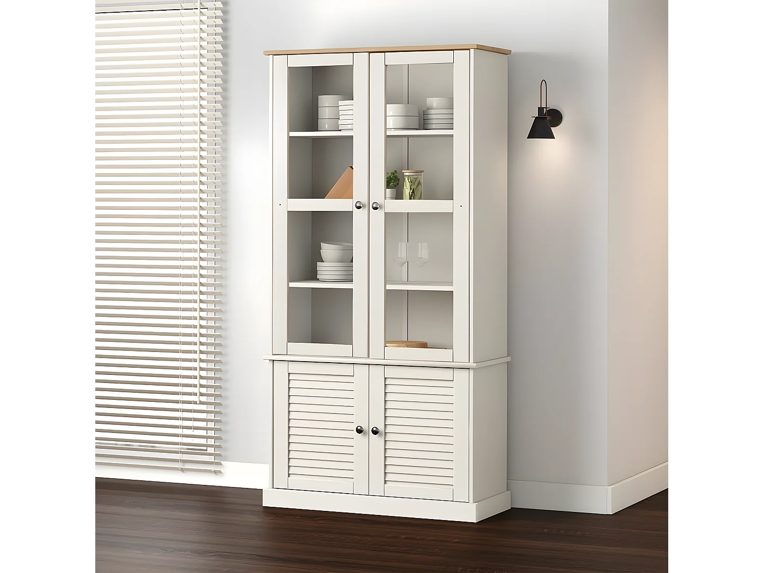 Vitrine en verre VIGO blanc 85x35x170 cm bois massif de pin