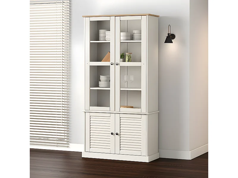 Vitrine en verre VIGO blanc 85x35x170 cm bois massif de pin