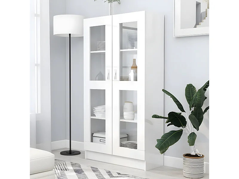 Armário vitrine 82,5x30,5x150 cm contraplacado branco brilhante