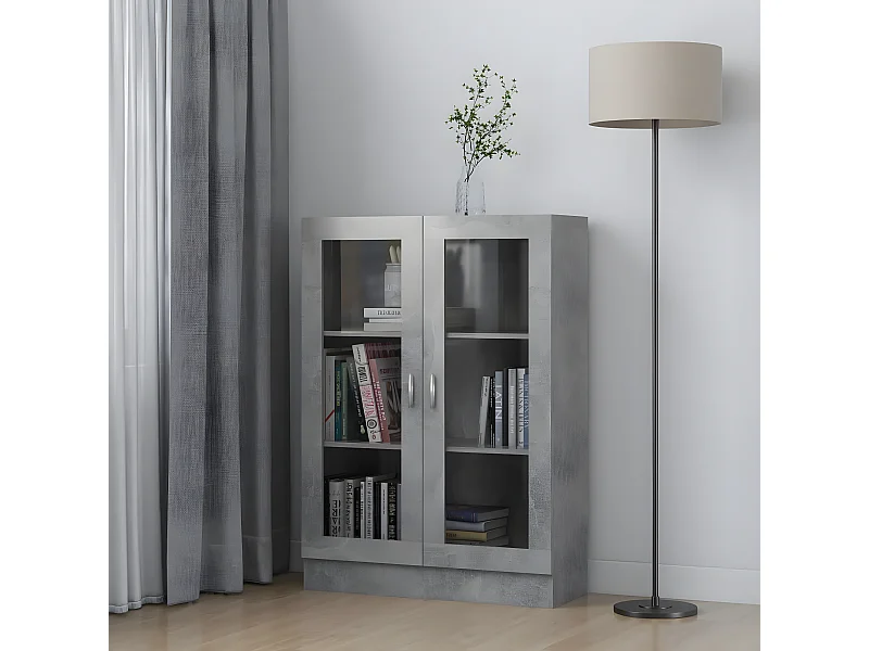 Vitrina de madera contrachapada gris hormigón 82,5x30,5x115 cm