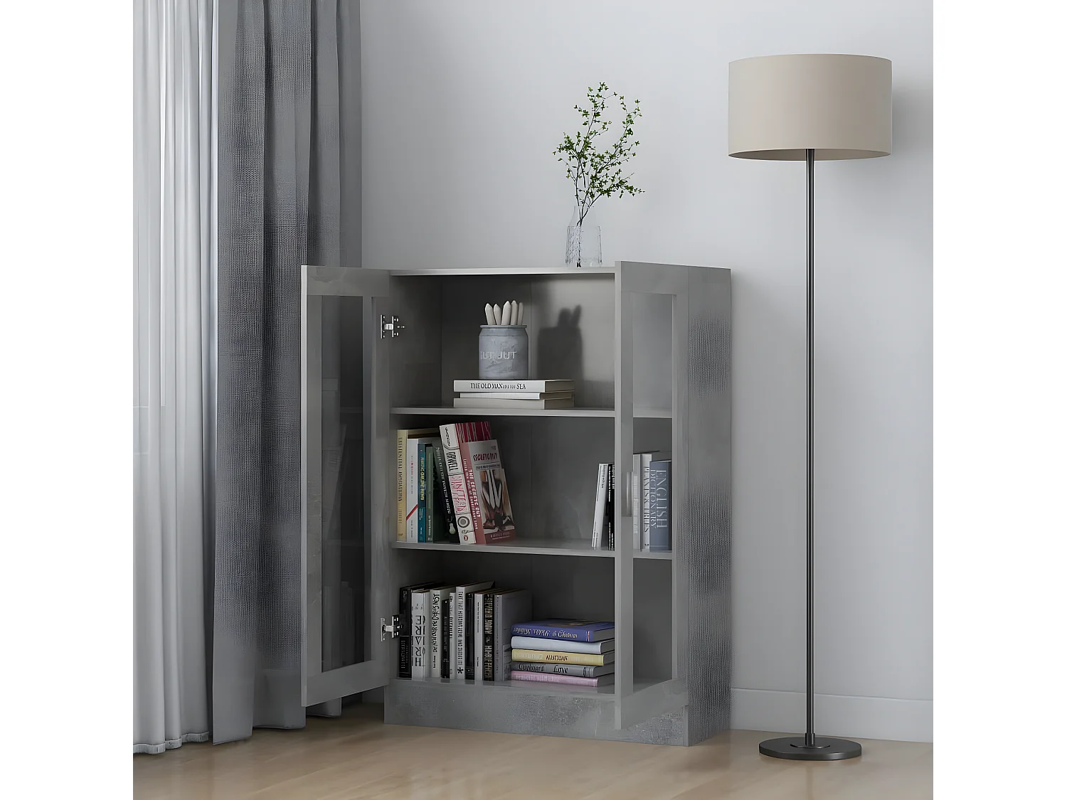 Armoire à vitrine Gris béton 82,5x30,5x115 cm Aggloméré