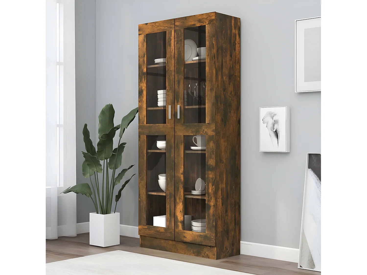 Vitrinekastukken82,5x30,5x185,5 cm bewerkt hout gerookt eikenkleur