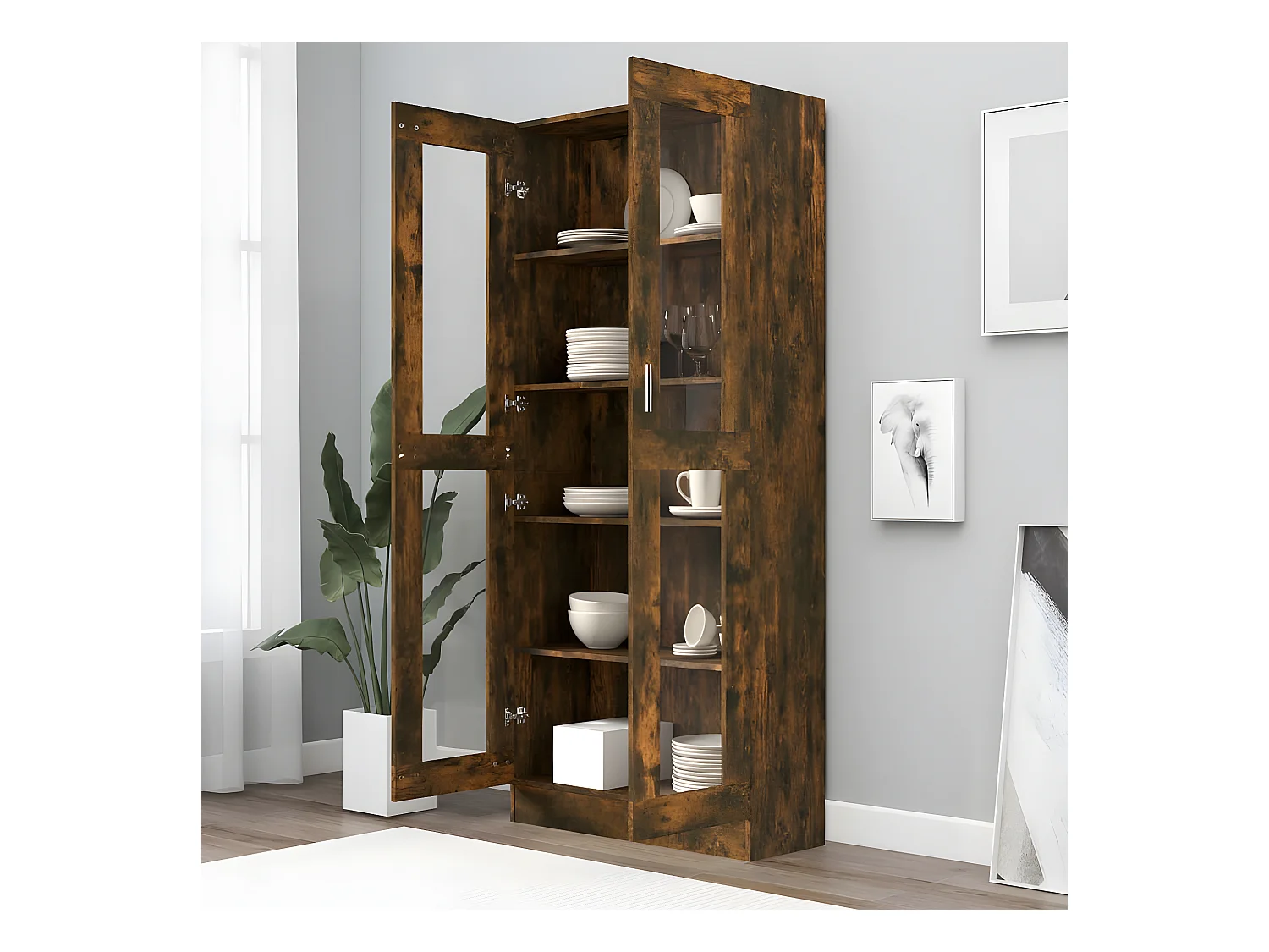 Vitrinekastukken82,5x30,5x185,5 cm bewerkt hout gerookt eikenkleur