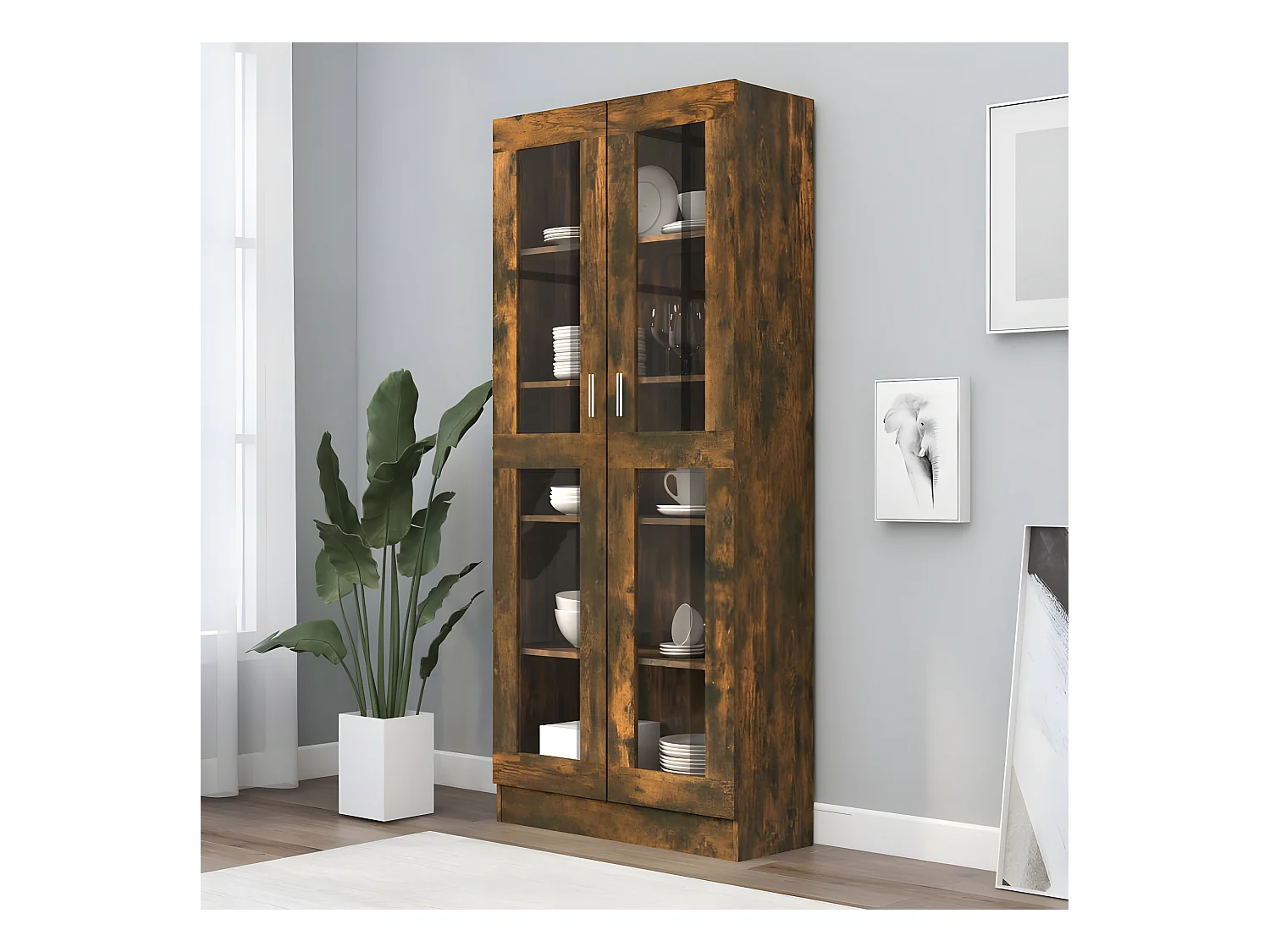 Armoire à vitrine Chêne fumé 82,5x30,5x185,5 cm Bois ingénierie