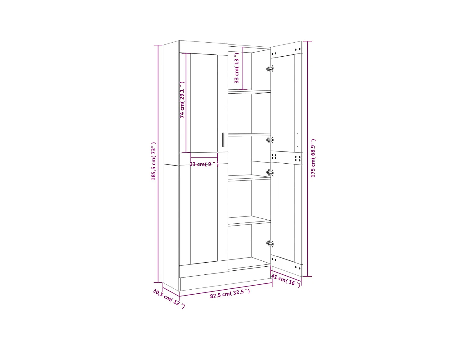 Vitrine 82,5x30,5x185,5 cm derivados de madeira carvalho fumado