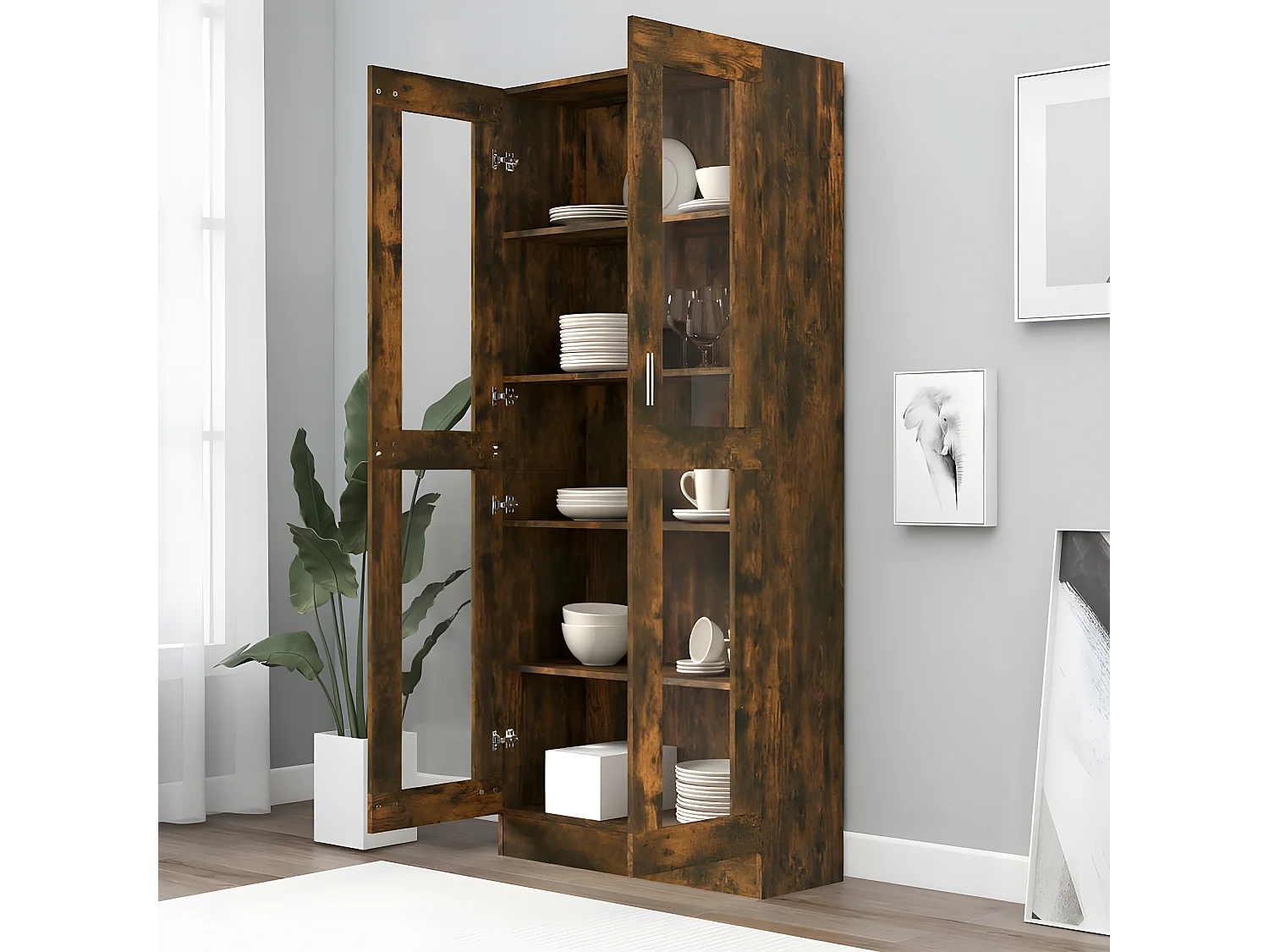 Armoire à vitrine Chêne fumé 82,5x30,5x185,5 cm Bois ingénierie