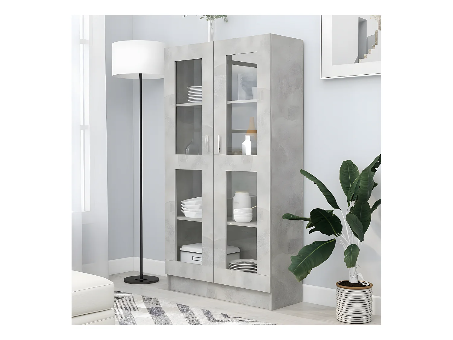 Vitrina de madera contrachapada gris hormigón 82,5x30,5x150cm