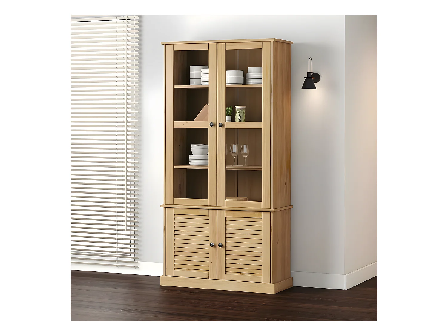 Vitrine en verre VIGO 85x35x170 cm bois massif de pin