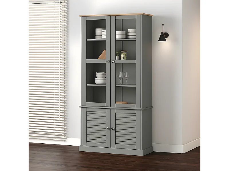 Vitrinekast VIGO 85x35x170 cm massief grenenhout grijs