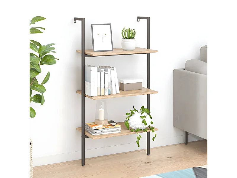 Ladderrek met 3 schappen 64x35x120,5 cm lichtbruin en zwart