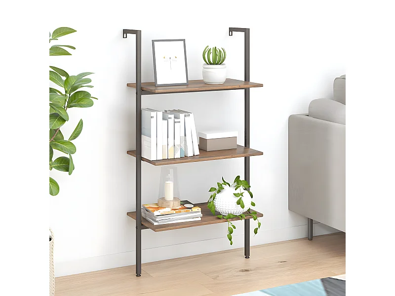 Ladderrek met 3 schappen 64x35x120,5 cm donkerbruin en zwart