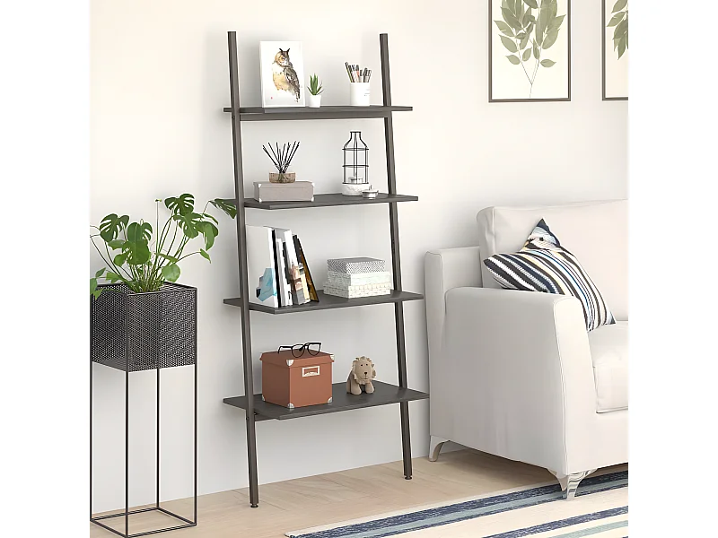 Ladderrek met 4 schappen 64x34x150,5 cm zwart