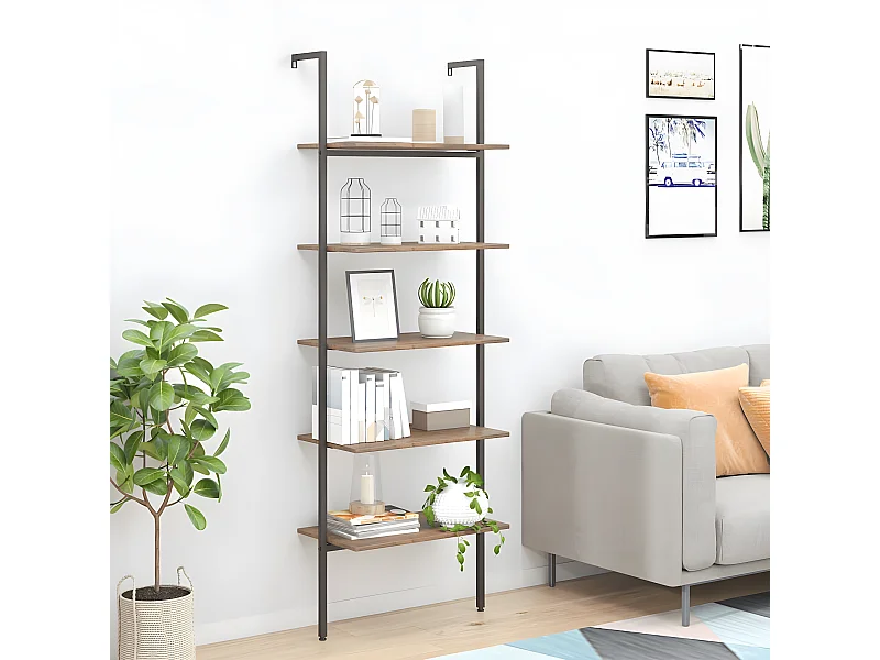 Ladderrek met 5 schappen 64x35x185 cm donkerbruin en zwart