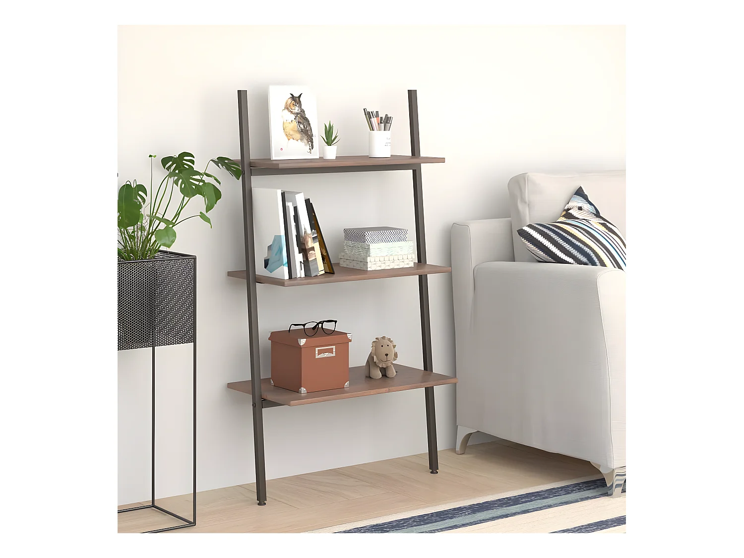 Étagère inclinée à 3 niveaux Marron foncé et noir 64x34x116 cm