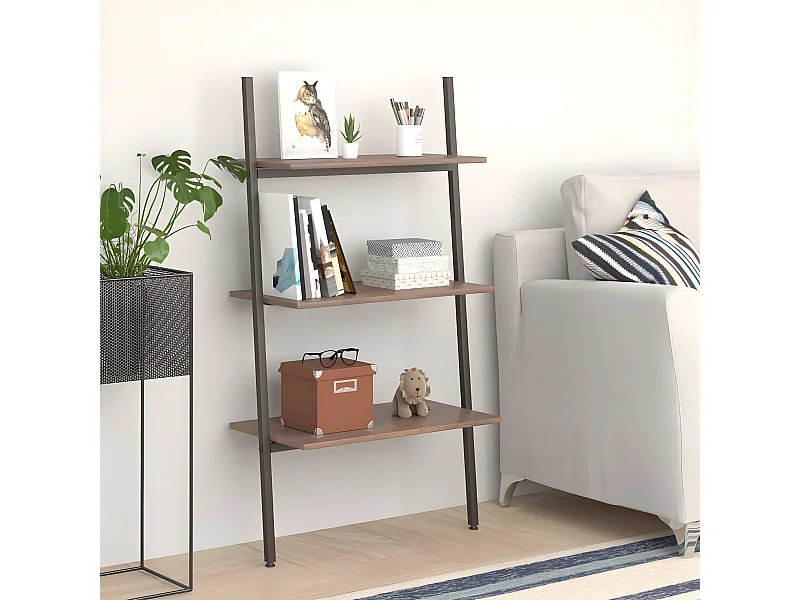 Étagère inclinée à 3 niveaux Marron foncé et noir 64x34x116 cm