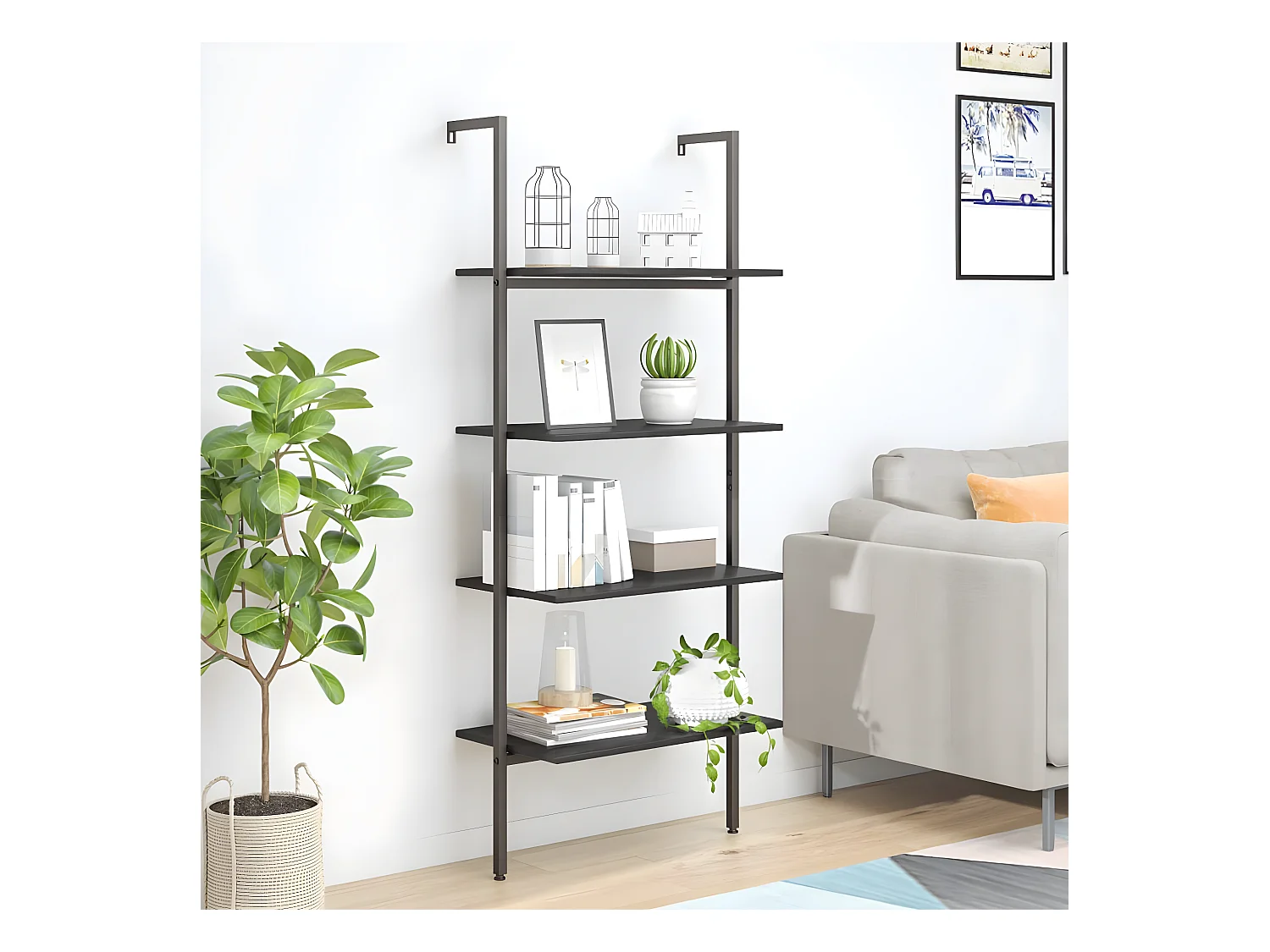 Estantería inclinada de 4 niveles negro 64x35x152,5 cm
