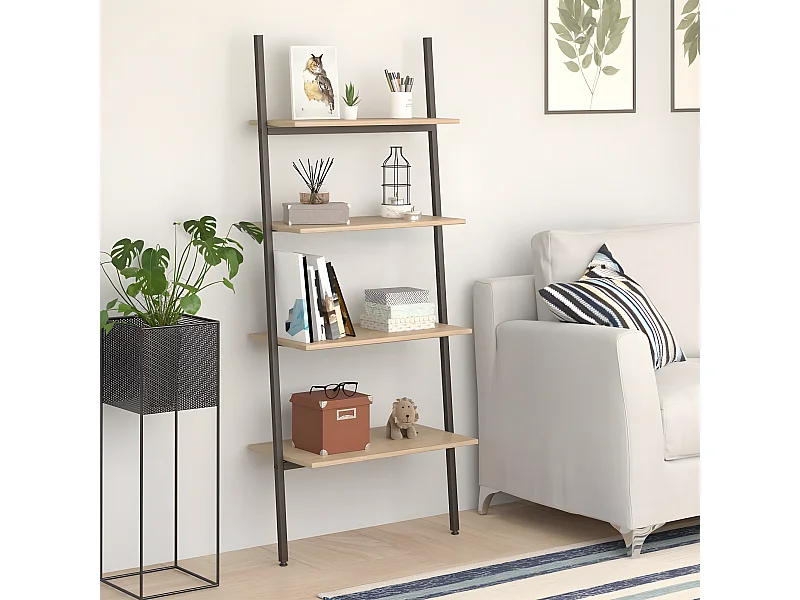 Étagère inclinée à 4 niveaux Marron clair et noir 64x34x150,5cm