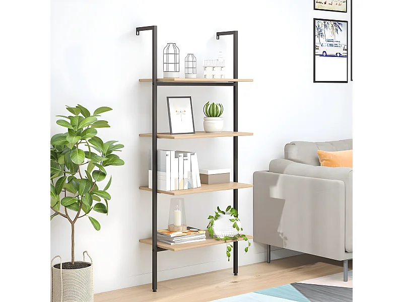 Ladderrek met 4 schappen 64x35x152,5 cm lichtbruin en zwart