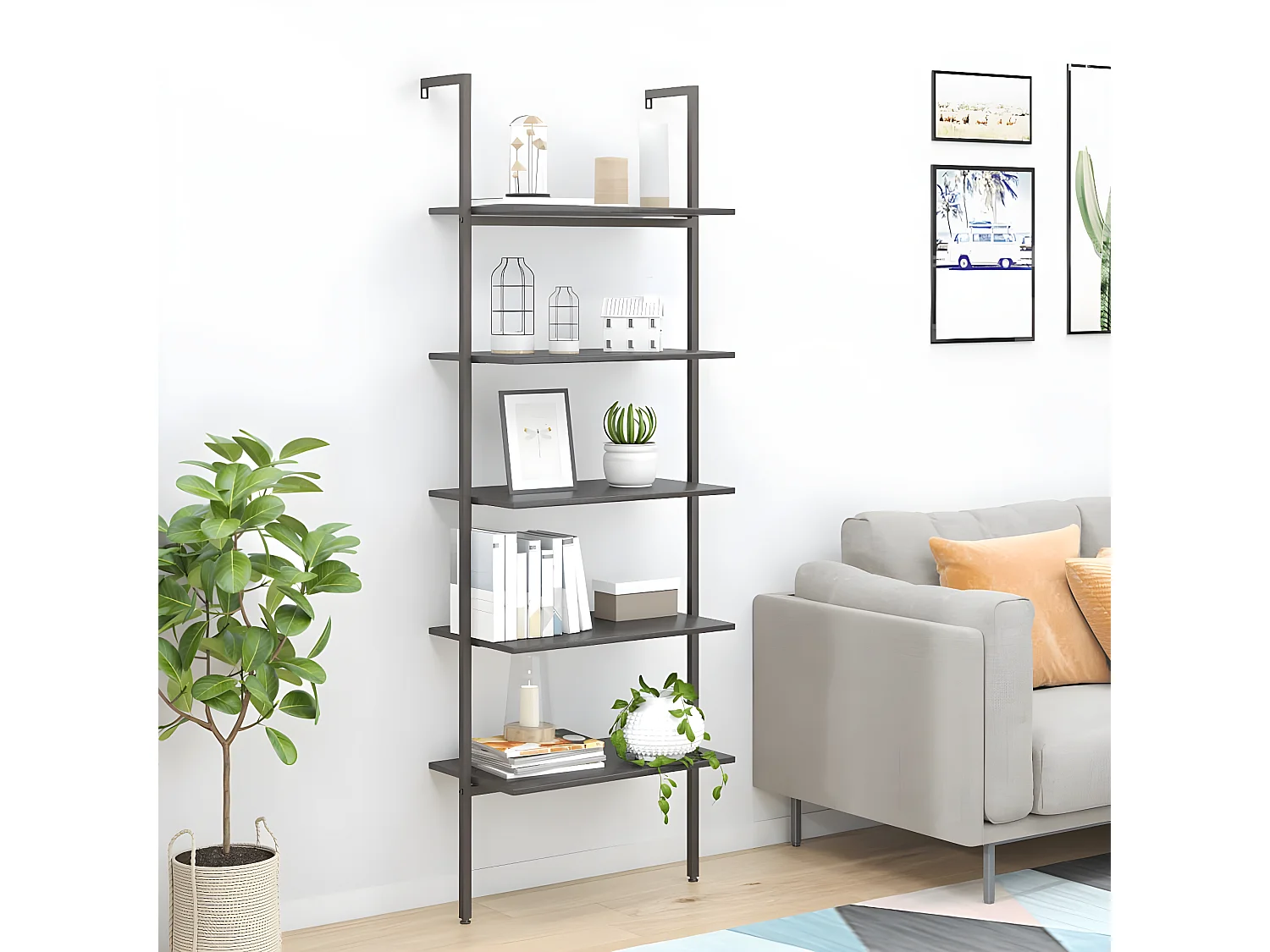 Étagère inclinée à 5 niveaux Noir 64x35x185 cm