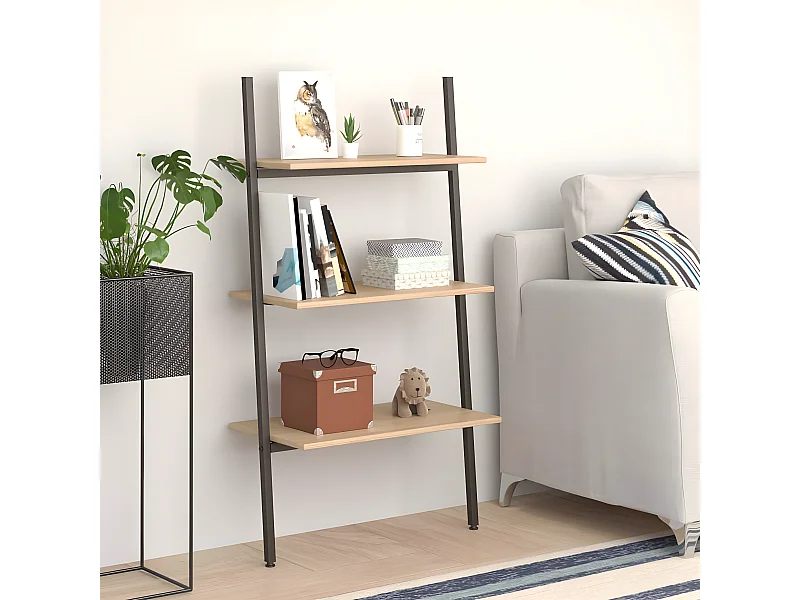 Étagère inclinée à 3 niveaux Marron clair et noir 64x34x116 cm