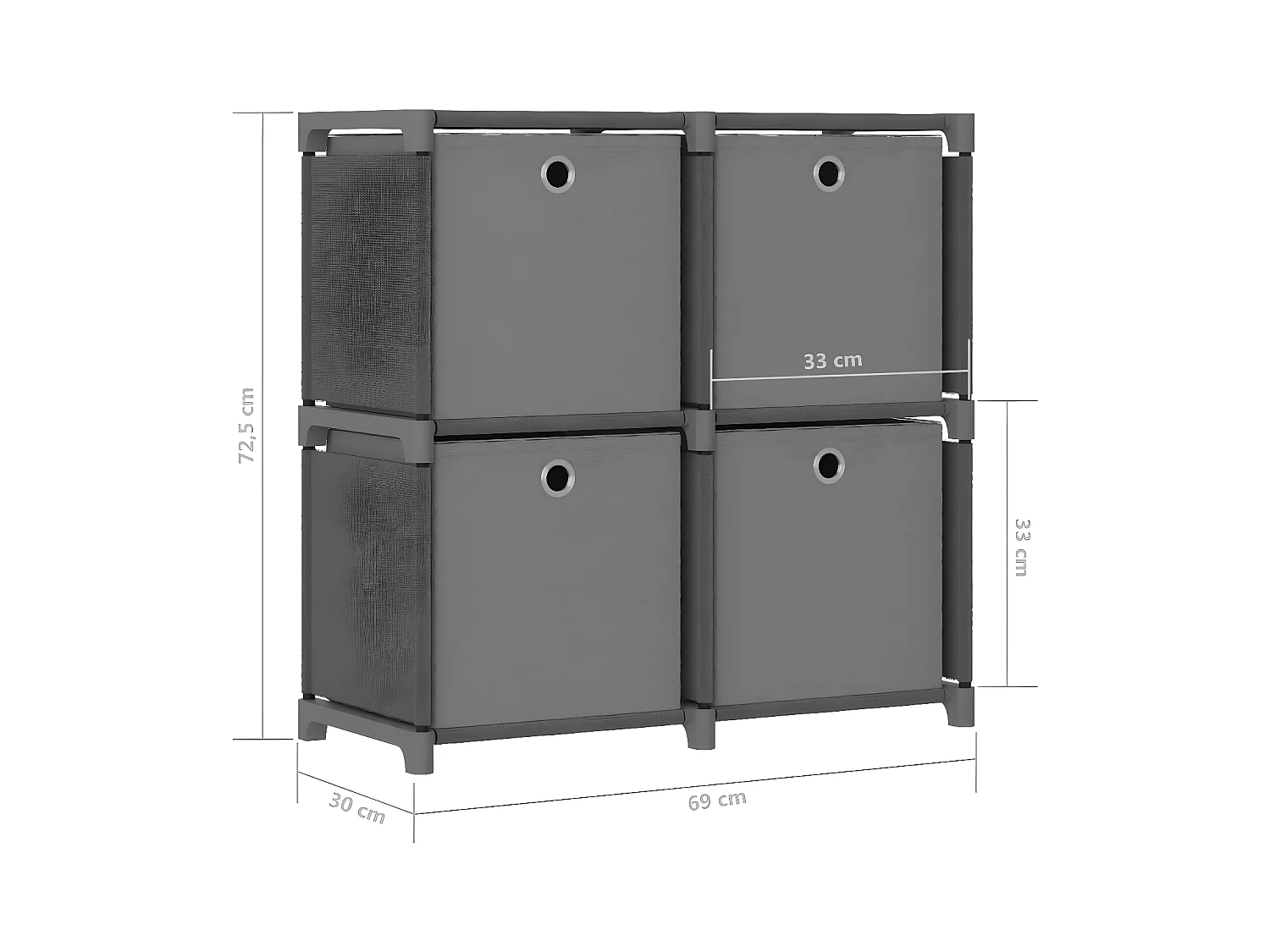 Étagère à 4 cubes avec boîtes Gris 69x30x72,5 cm Tissu