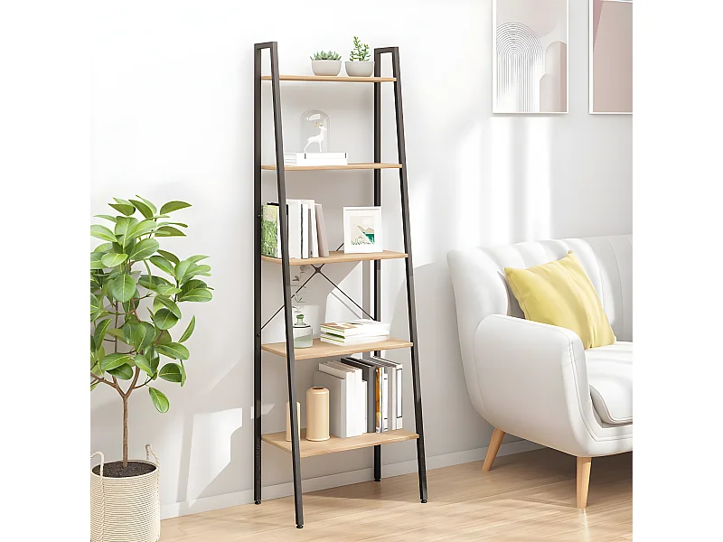 Opbergmeubel met 5 lagen 56x35x174 cm lichtbruin en zwart