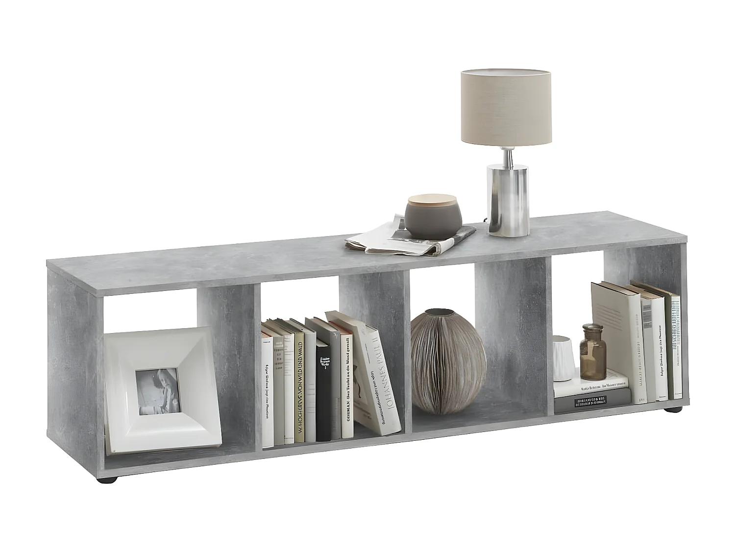 Étagère sur pied avec 4 compartiments Gris béton