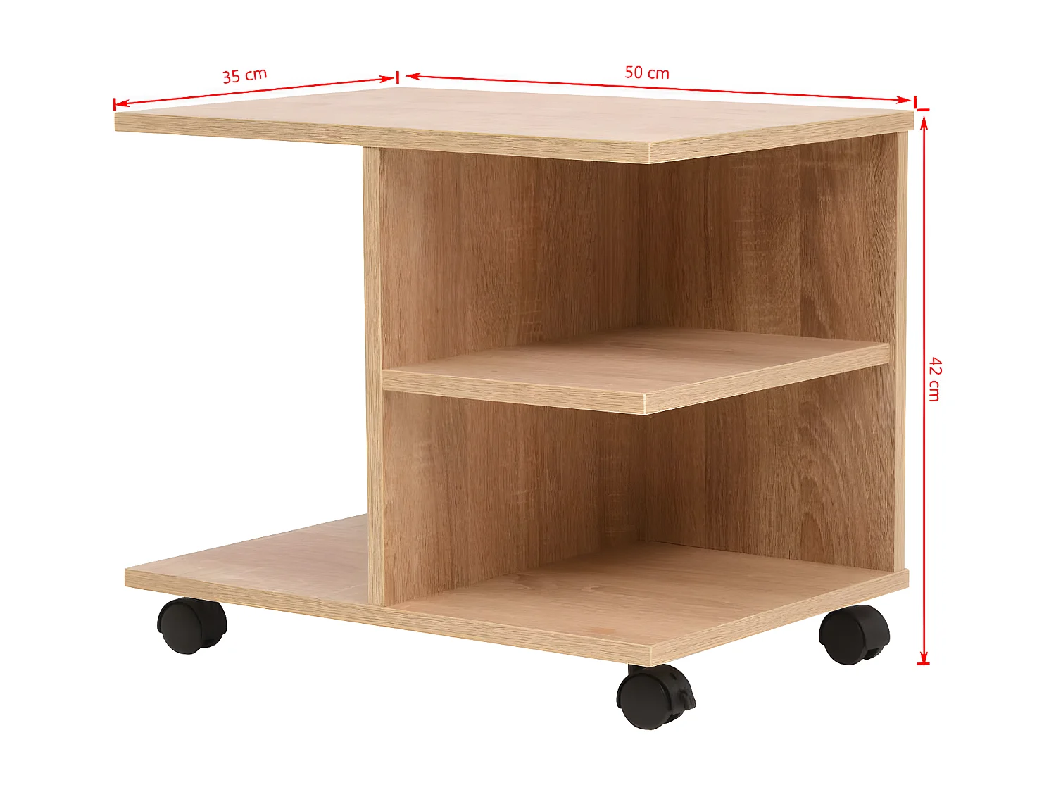 Plankenkast verrijdbaar 50x35x42 cm eikenkleur