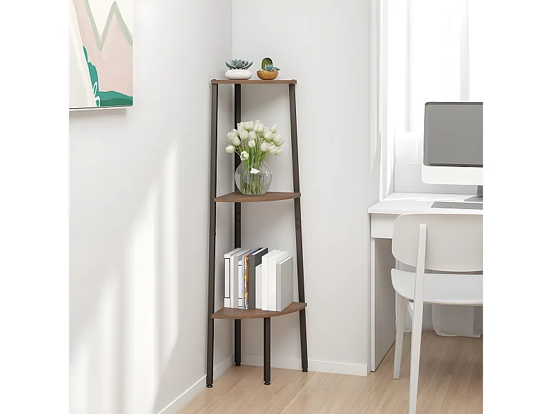 Estante canto 3 prat. 45,5x31,5x120 cm castanho-escuro/preto