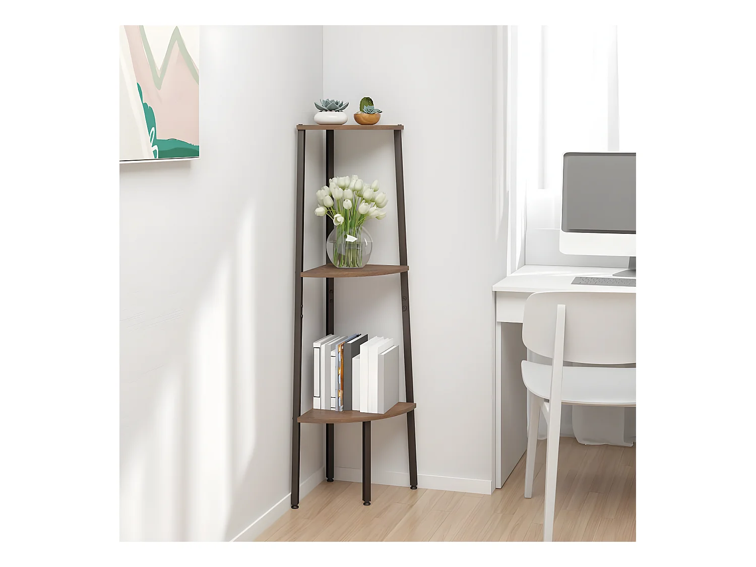 Étagère d'angle 3 niveaux Marron foncé et noir 45,5x31,5x120 cm