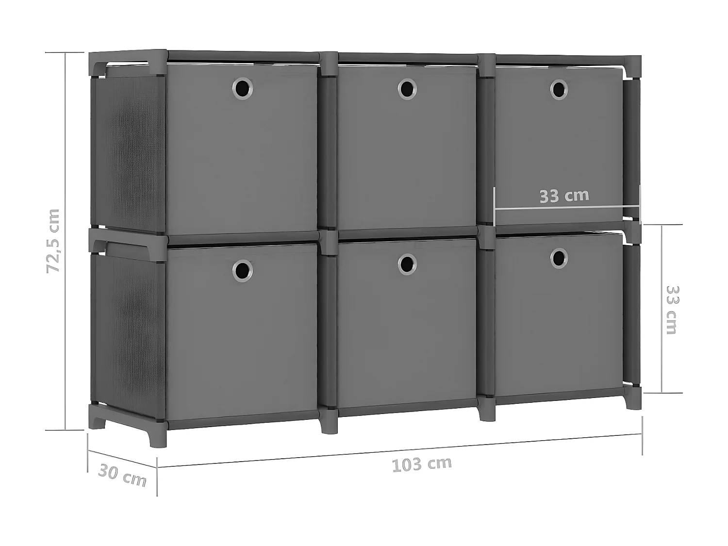 Étagère d'affichage 6 cubes et boîtes Gris 103x30x72,5 cm Tissu