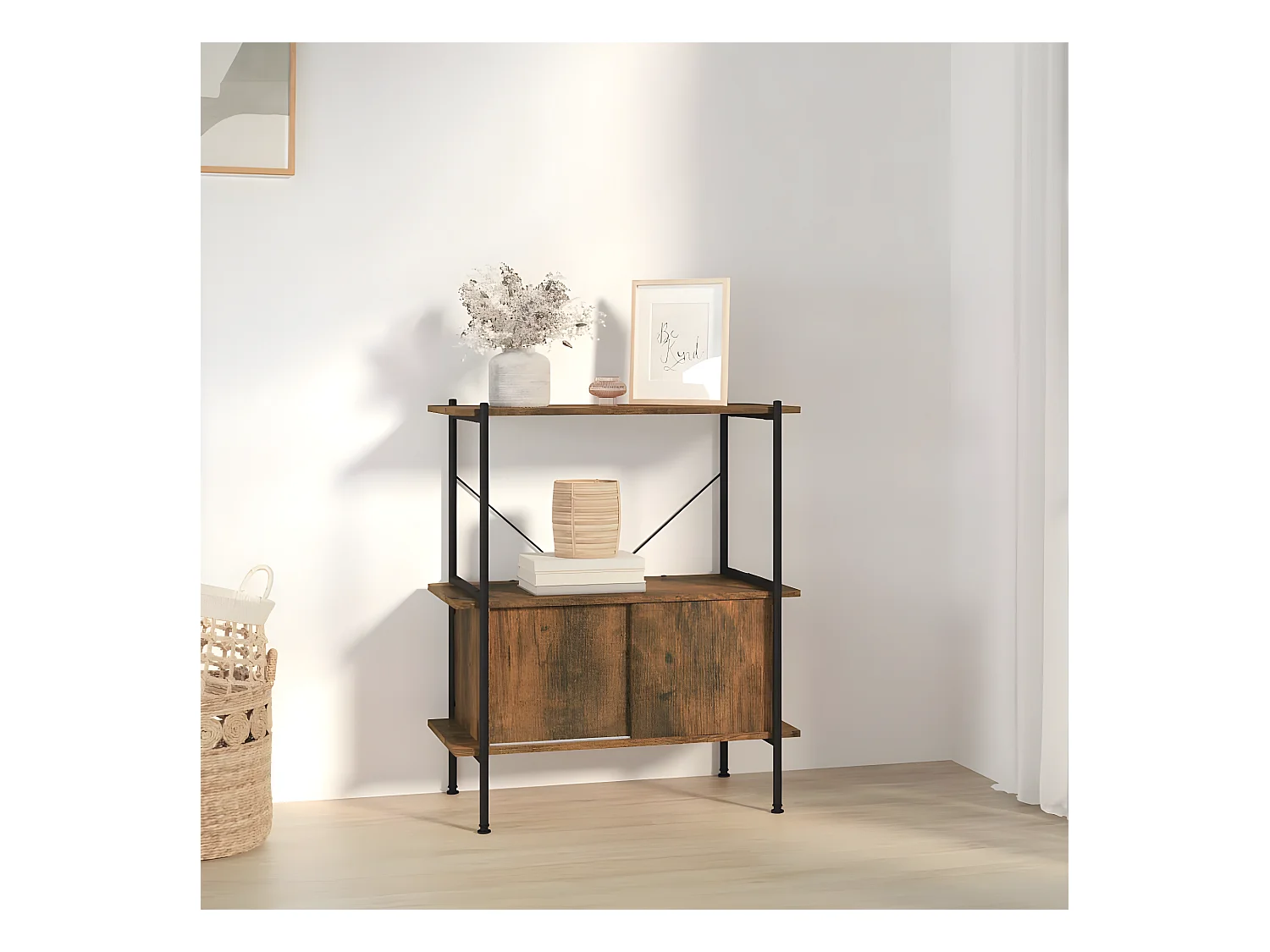 Étagère à 3 niveaux armoire 80x40x92 cm Acier bois d'ingénierie