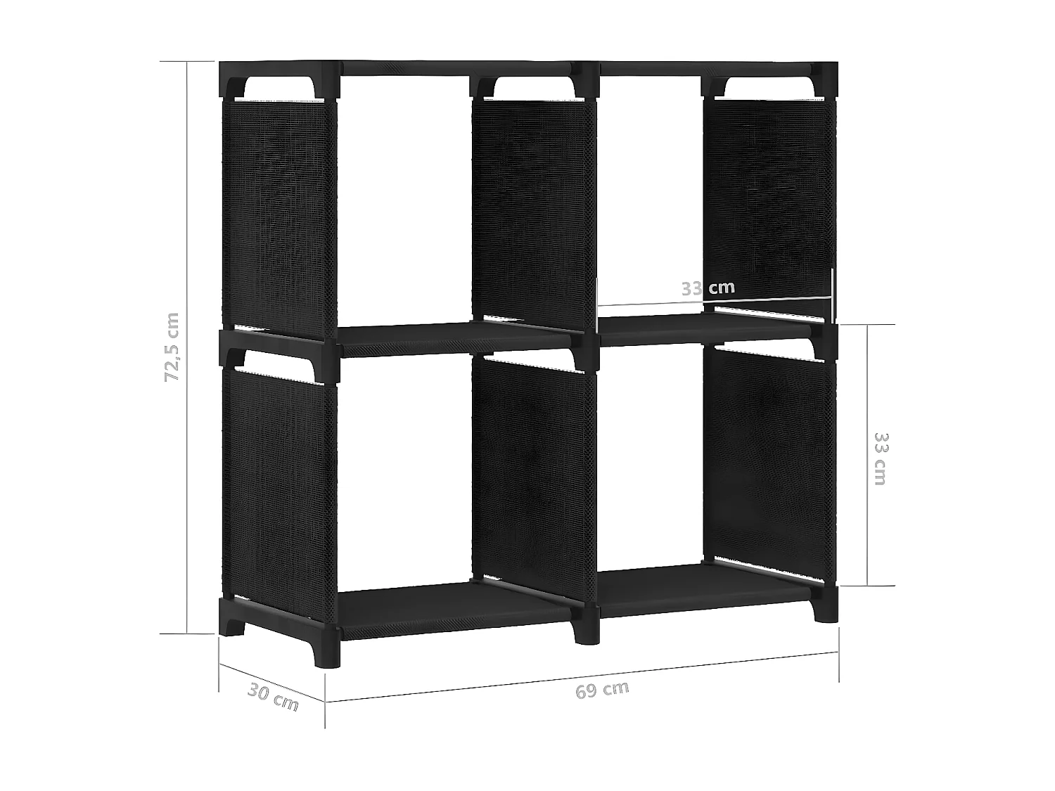 Estantería de 4 cubos de tela negra 69x30x72,5 cm