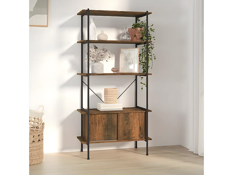 Opbergrek 5-laags met kast 80x40x163 cm staal en bewerkt hout