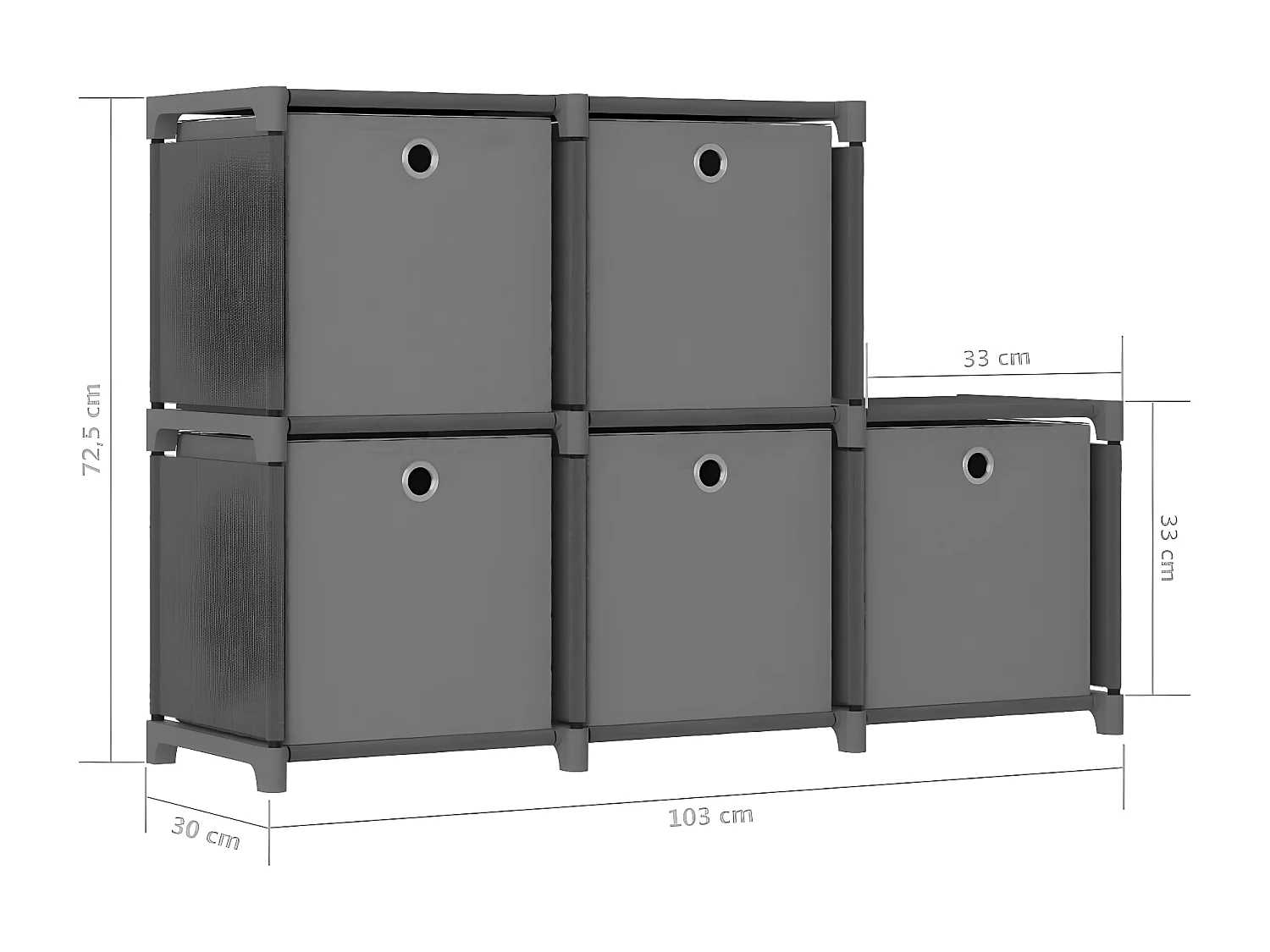 Kast met 5 vakken met boxen 103x30x72,5 cm stof grijs