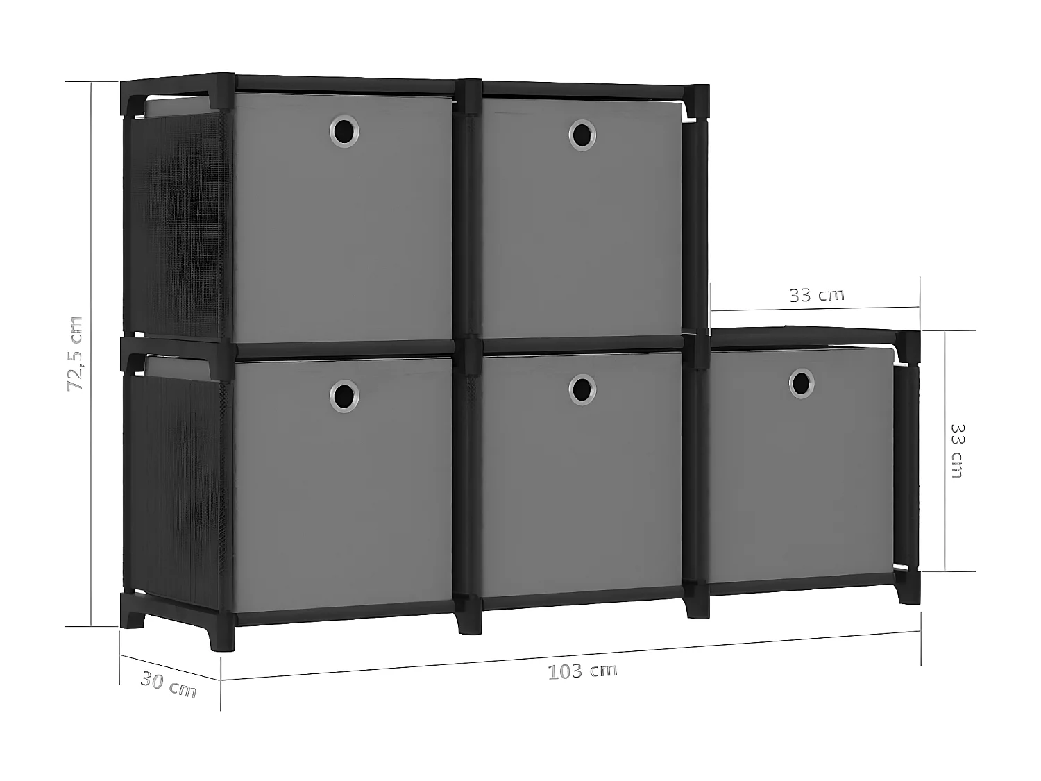 Étagère d'affichage 5 cubes et boîtes Noir 103x30x72,5 cm Tissu