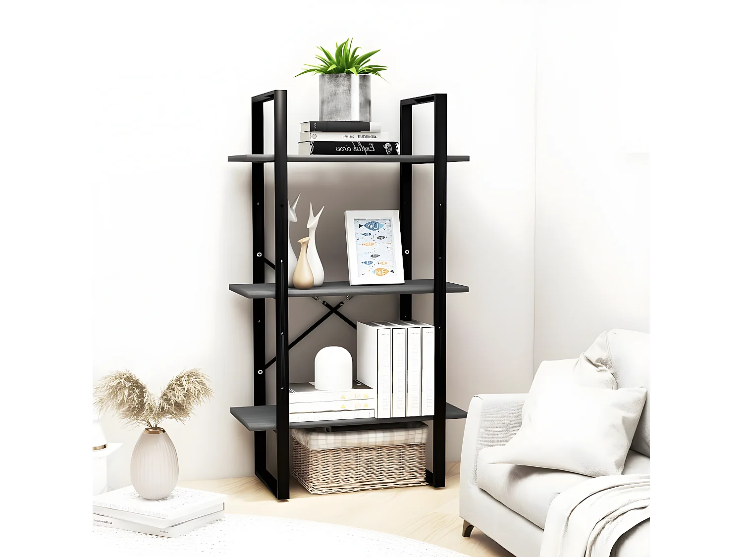 Étagère de rangement Gris 60x30x105 cm Bois de pin massif