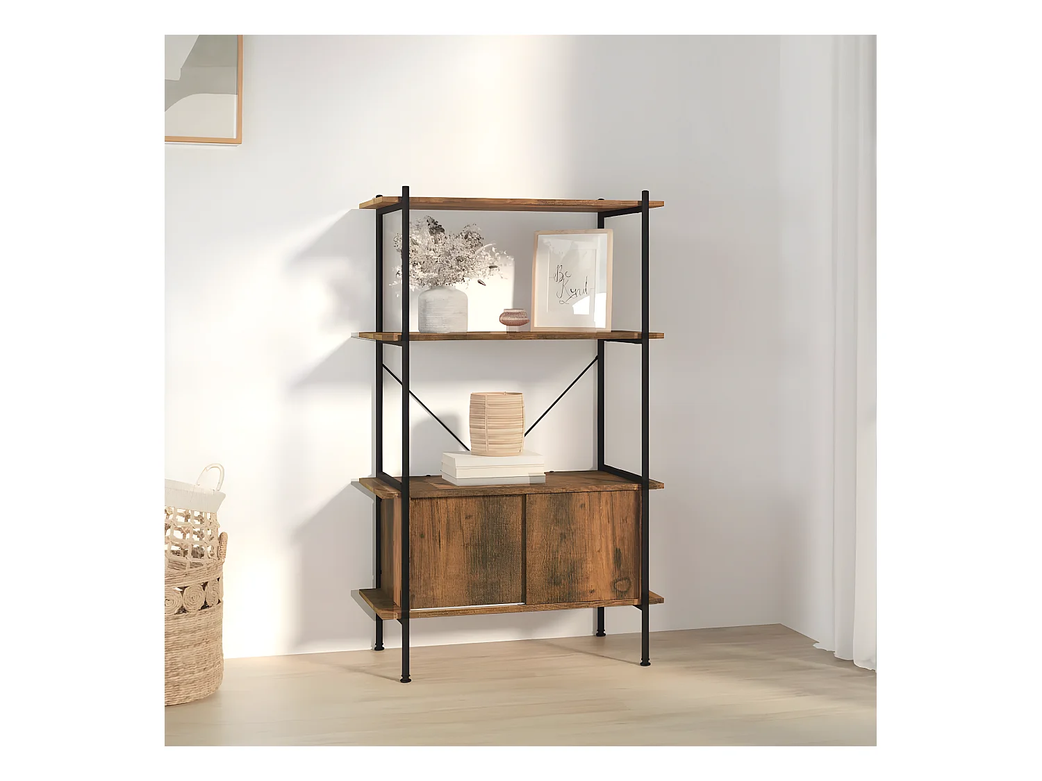 Étagère à 4 niveaux armoire 80x40x130cm Acier bois d'ingénierie