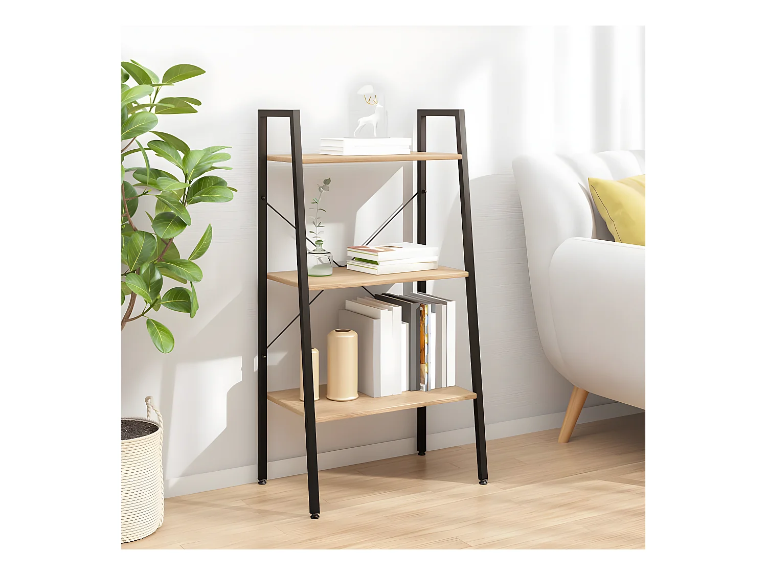 Étagère sur pied 3 niveaux Marron clair et noir 56x35x108 cm