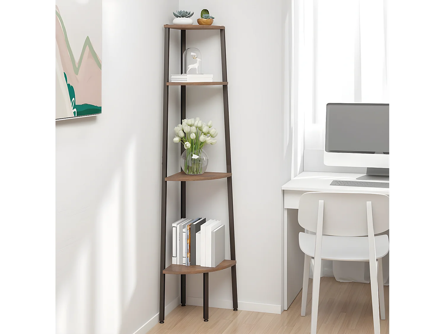 Étagère d'angle 4 niveaux Marron foncé et noir 45,5x31,5x150 cm